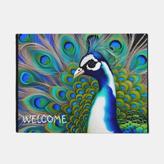 Paillasson Peacock blanc bleu et vert Piebald (Devant)