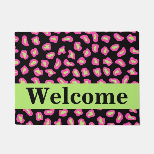 Paillasson Peau Léopard rose Noir Lime Vert Bienvenue (Devant)