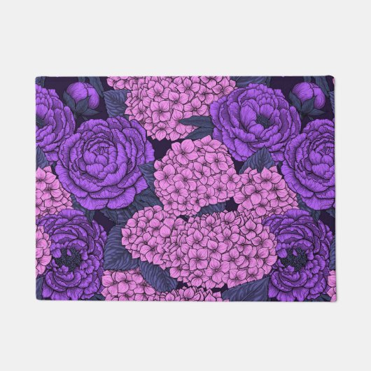 Paillasson Peine et hydrangée en rose et violet (Devant)