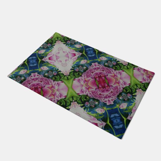 Paillasson peinture Abstraite à l'aquarelle fleurie de pivoin (Incliné)