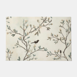 Paillasson Peinture aquarelle beige de branche d'oiseau natur