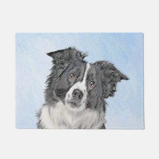 Paillasson Peinture Collie Bordure - Joli art original chien (Devant)