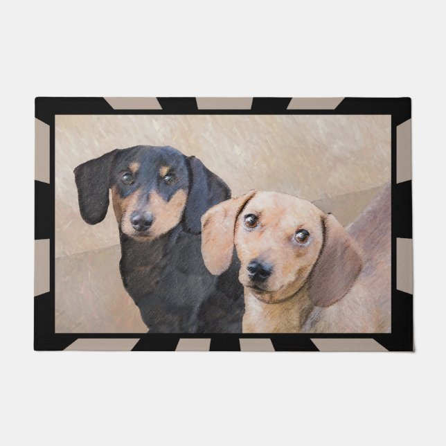 Paillasson Peinture de Dachshund (Smooth) - Art original de c (Devant)