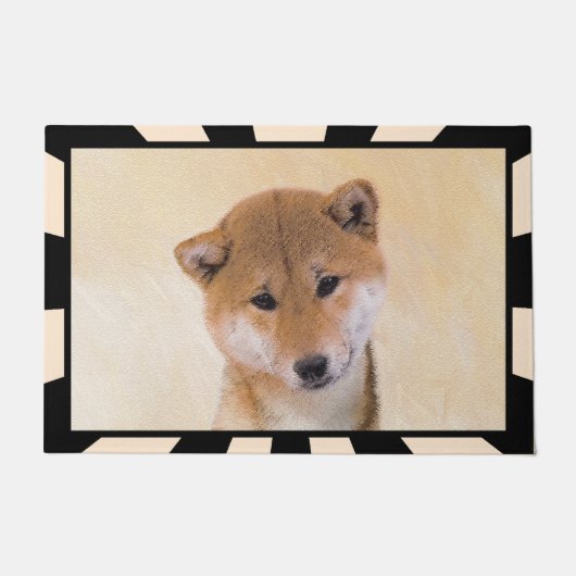 Paillasson Peinture Shiba Inu (Rouge) - Art Chien original (Devant)