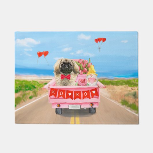 Paillasson Pekingese Chien Saint Valentin Coeurs de Camion (Devant)