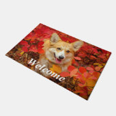 Paillasson Pembroke Welsh Corgi Chien chiot en Feuille rouge (Incliné)