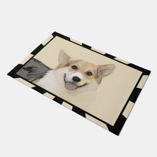 Paillasson Pembroke Welsh Corgi Peinture - Art Chien original (Incliné)
