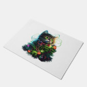 Paillasson Père Noël Chat Noir Tangé Dans La Lumière De L'Arb (Incliné)