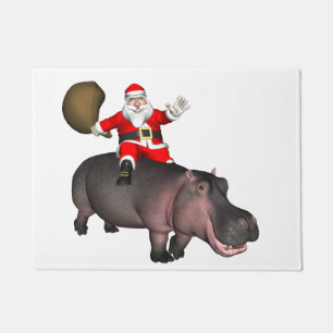 Paillasson Père Noël chevauchant un hippopotame