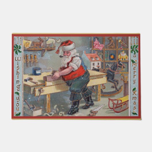 Paillasson Père Noël dans son atelier, Joyeux Noël, (Devant)