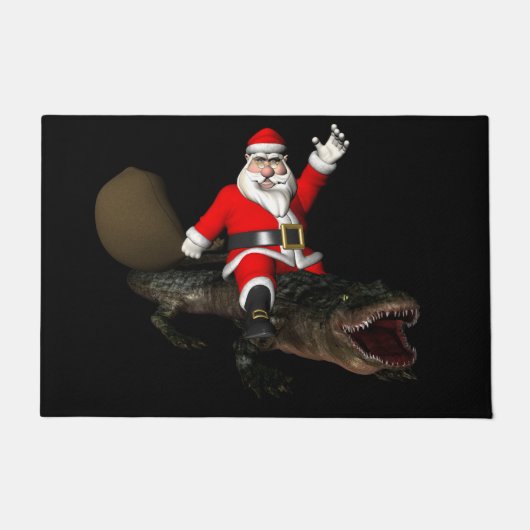 Paillasson Père Noël Festif Montant Un Alligator (Devant)