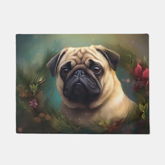 Paillasson Père Noël Paws Approuvé : Carlin festif de façon p (Devant)