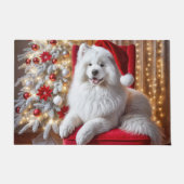 Paillasson Père Noël Samoyed Dog sur une chaise rouge (Devant)