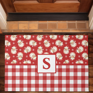 Paillasson Père Noël Vintage Rouge Gingham Monogrammé Noël