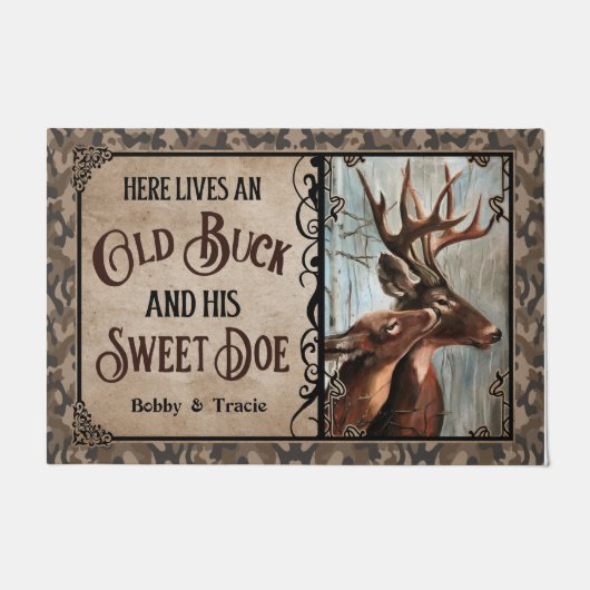 Paillasson Personalized Deer Here Lives Old Buck Sweet Doe  (Devant)