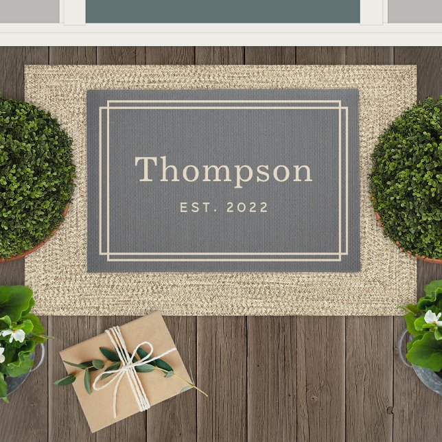 Paillasson Personalized Gray Beige Family Last Name Monogram (Créateur téléchargé)