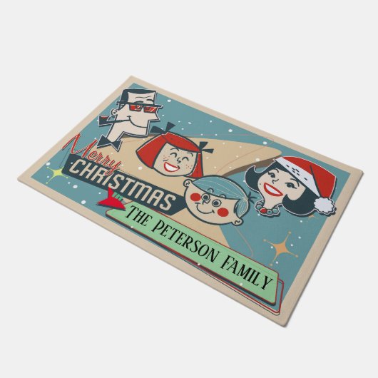 Paillasson Personnalisable Famille Retro Joyeux Noël (Incliné)