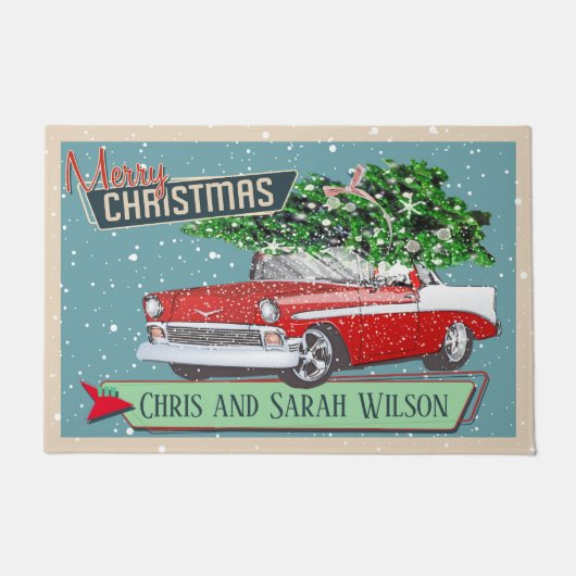 Paillasson Personnalisable Retro Classic Car Joyeux Noël (Devant)