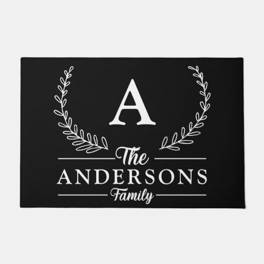 Paillasson Personnalisé Elegant et Classé Nom de famille Noir (Devant)