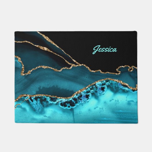 Paillasson Personnaliser le script Turquoise de nom sur la gr (Devant)