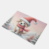 Paillasson Petit chiot de Noël en chapeau santa (Incliné)