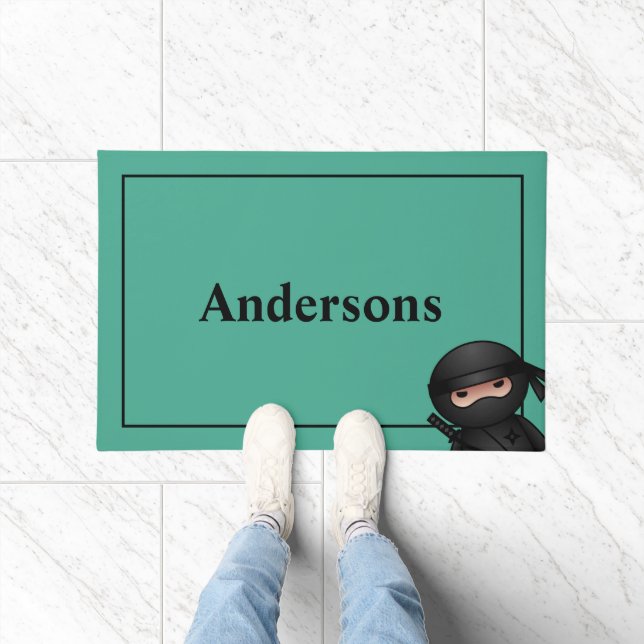 Paillasson Petit guerrier de Ninja sur vert (Intérieur)