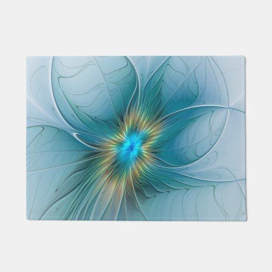Paillasson Petite Beauté Moderne Bleu Or Fractal Art Flower (Devant)