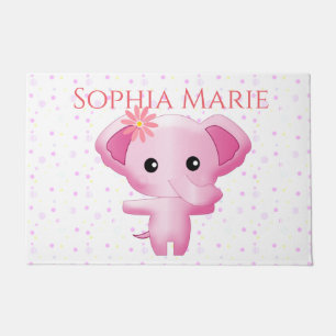 Paillasson Petite fille rose adorable Eléphant