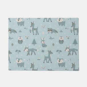 Paillasson Petites créatures forestières endormies bleues
