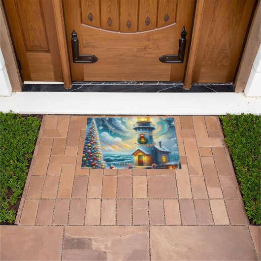 Paillasson Phare de Noël Arbre Nautique Bleu Côtier (De plein air)