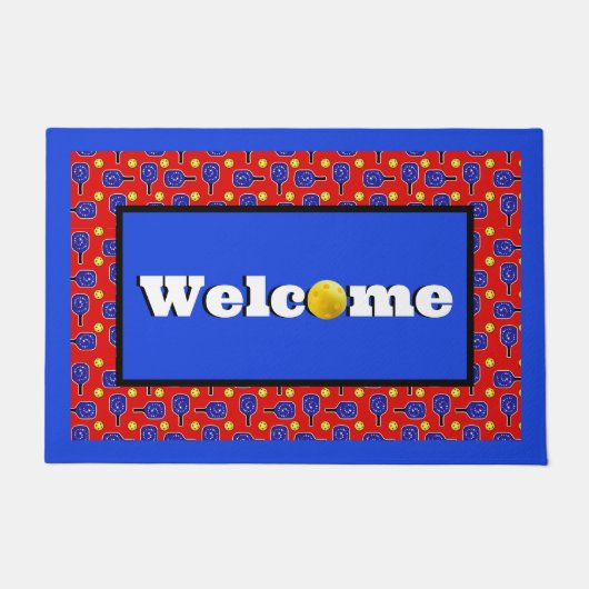 Paillasson Pickleball Blue Paddles Yellow Balls 4 juillet (Devant)