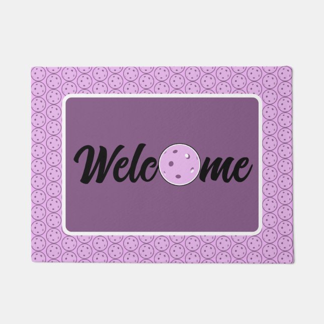 Paillasson Pickleball Entryway Lavender et White Welcome (Devant)