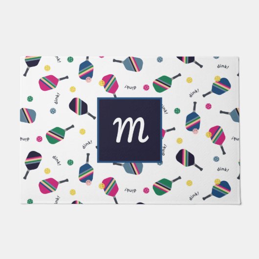 Paillasson Pickleball Personnalisé Monogramme Bleu Vert Rose (Devant)