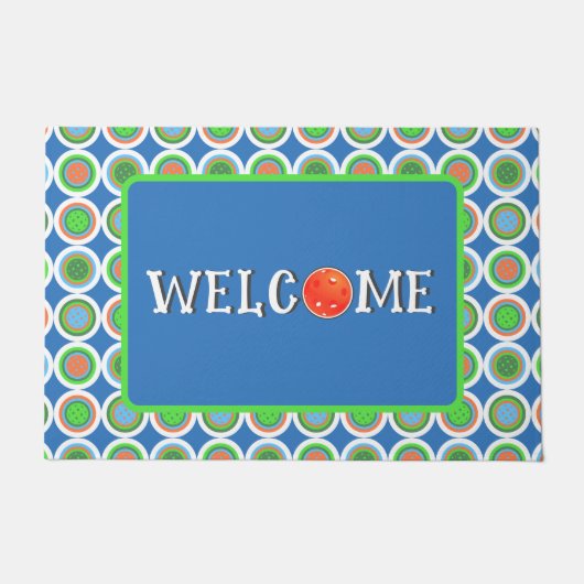 Paillasson Pickleball Summer Polka Dot Orange Green Blue Ball (Devant)