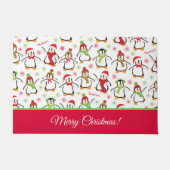 Paillasson Pingouins Rouge et Vert Motif Joyeux Noël (Devant)