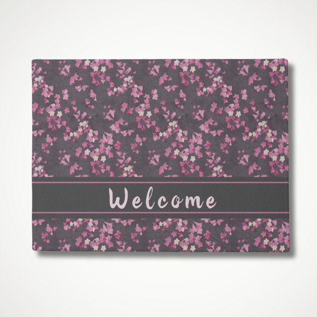 Paillasson Pink and Grey Cherry Blossom Welcome Doormat (Pink and Dark Gray Cherry Blossoms Welcome Mat for front door)