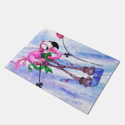 Paillasson Pink Flamant rose Skier Doormat (Incliné)