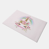 Paillasson Pink Gold UNICORN Fleurs arc-en-ciel Filles NOMMÉE (Incliné)