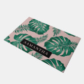 Paillasson Pink & Green Palm Feuille Motif & nom (Incliné)