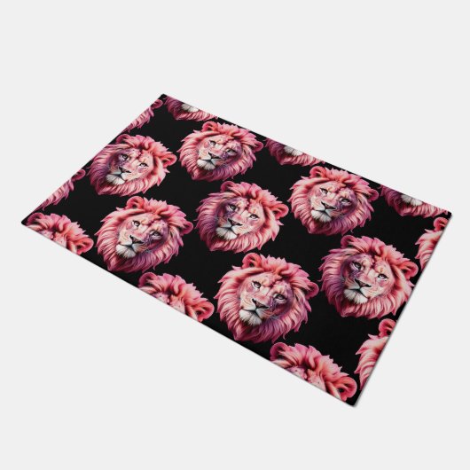 Paillasson Pink Lion Head Animal Pattern Design - Black  (Incliné)