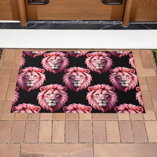 Paillasson Pink Lion Head Animal Pattern Design - Black