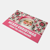 Paillasson Pink Retro Santa Claus Noël Floral Plaid (Incliné)
