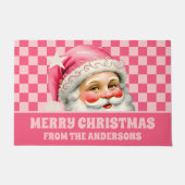 Paillasson Pink Retro Santa Claus Pink Tartan Plaid Noël (Devant)