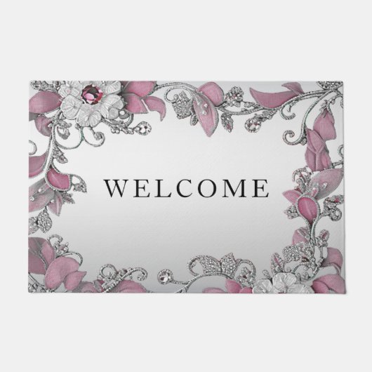 Paillasson Pink Silver Blanc Floral mat (Devant)