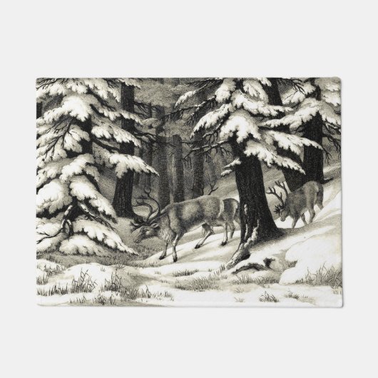 Paillasson Pittoresque Winter Woods Snowy Evergreens Faune (Devant)