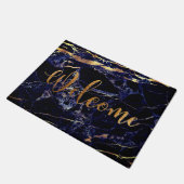 Paillasson PixDezines BLUE MARBLE FAUX GOLD VEINS, WELCOME (Incliné)