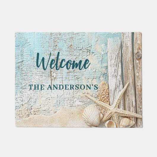Paillasson Plage bleu sable coquille d'étoiles (Devant)