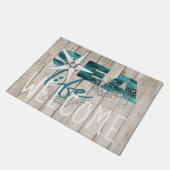 Paillasson Plage bois bleu mer typographie bienvenue (Incliné)