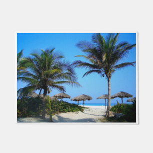 Paillasson Plage de sable avec palmiers et une porte vue sur