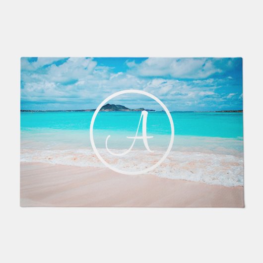 Paillasson Plage de sable turquoise de l'océan photo monogram (Devant)